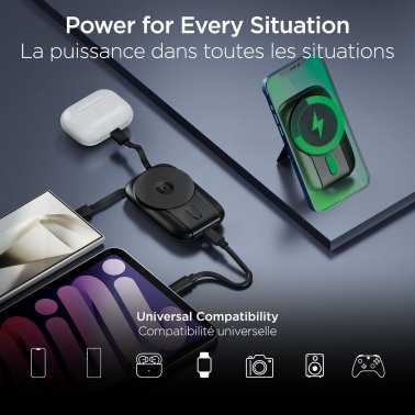HyperGear | Grip Go Wireless Charging Portable Power Bank  5000mAh Mag w/built in Cable - Black LP | 16251