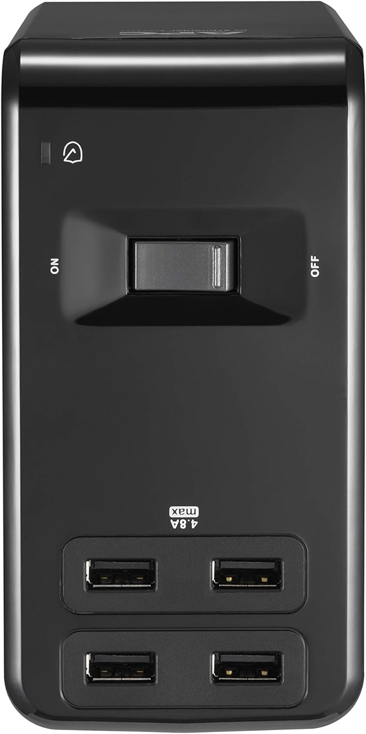 APC | SurgeArrest Essential Multi-Use 6 Outlet With 4 Port 4.8A USB Charger 120V - Black | PE6U4
