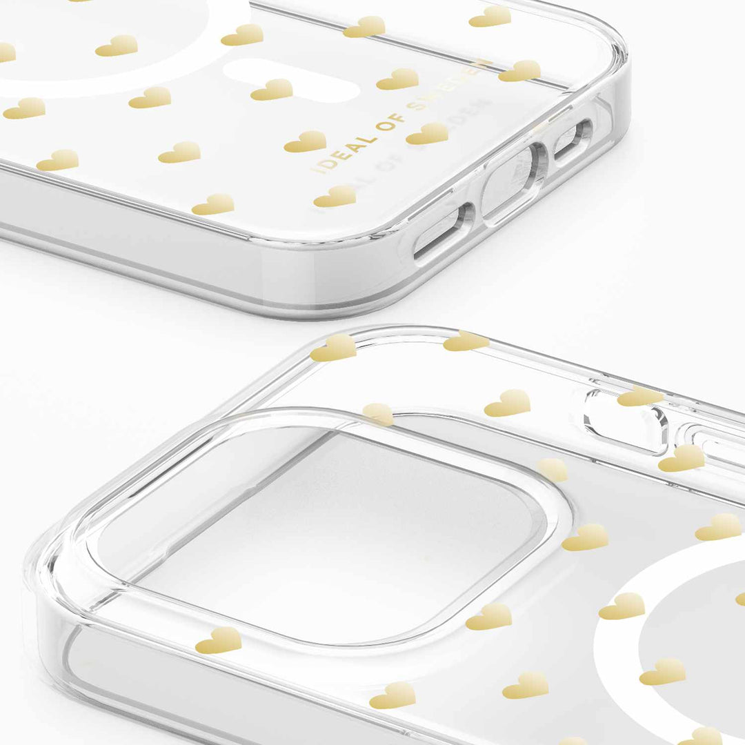 Ideal of Sweden | Clear Mid MagSafe Case Golden Hearts for iPhone 15 Pro- Clear | 12-08281