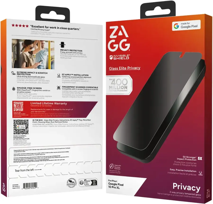 ZAGG | InvisibleShield Glass Elite 2-Way Privacy Screen Protector for Google Pixel 10 Pro XL | 200118392