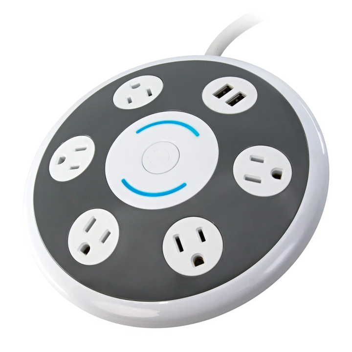 iQ | 5-Outlet Round Surge Protector with USB - White/Grey | IQAC5USB