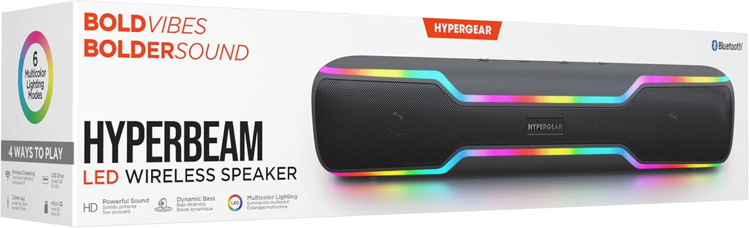 HyperGear | Wireless Bluetooth Speaker Soundbar-Style Powerful 20W HD Stereo Sound Multi LED Lighting - Black | 15925