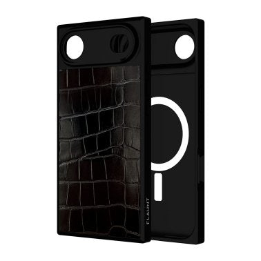 FLAUNT | Square Faux Leather MagSafe iPhone 17 Air Case - Black Crocodile | FT057510