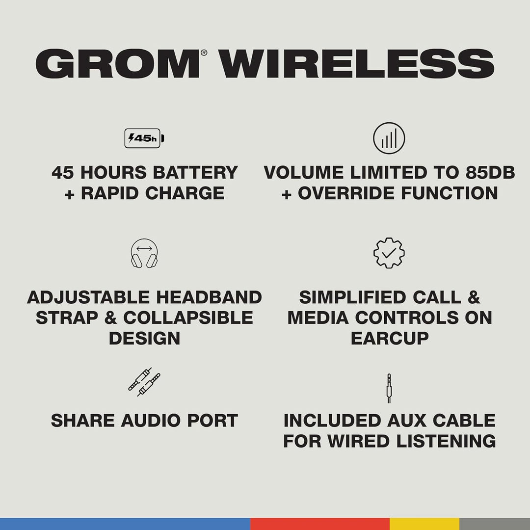 Skullcandy | Grom Wireless Over-Ear Sound Isolating Bluetooth Kids Headphones - Black Verdigris