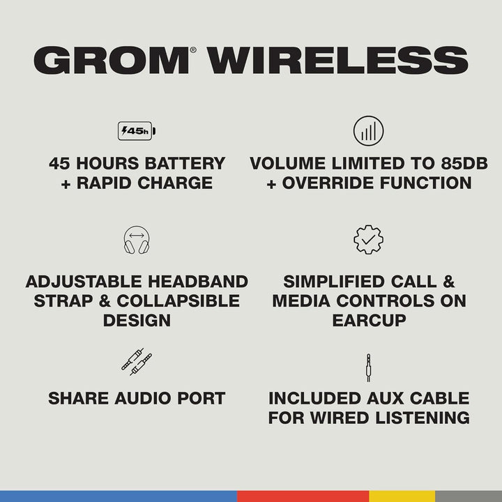 Skullcandy | Grom Wireless Over-Ear Sound Isolating Bluetooth Kids Headphones - Black Verdigris