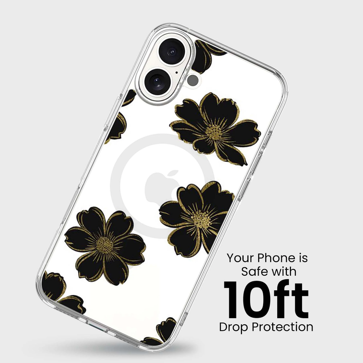 Caseco | Black Flower iPhone 16 - Clear / Black|  ED24C8-FLB