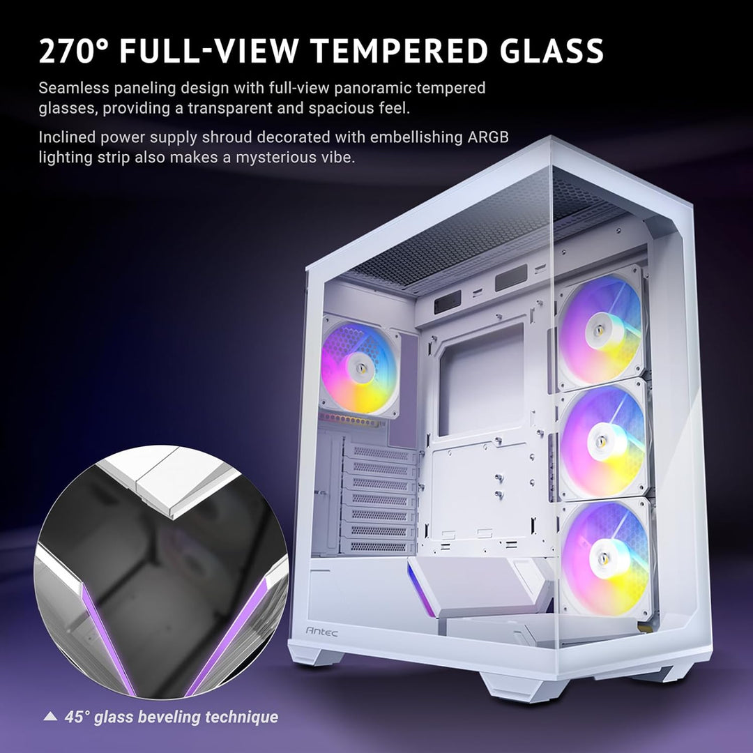 Antec | ARGB PWM Fans Included 3 x 120mm & 1 x 120mm Up to 8 Fans Simultaneously Type-CTempered Glass Front & Side Panels, 360mm Radiator Support, Mid-Tower ATX PC Case | C3 ARGB WHITE