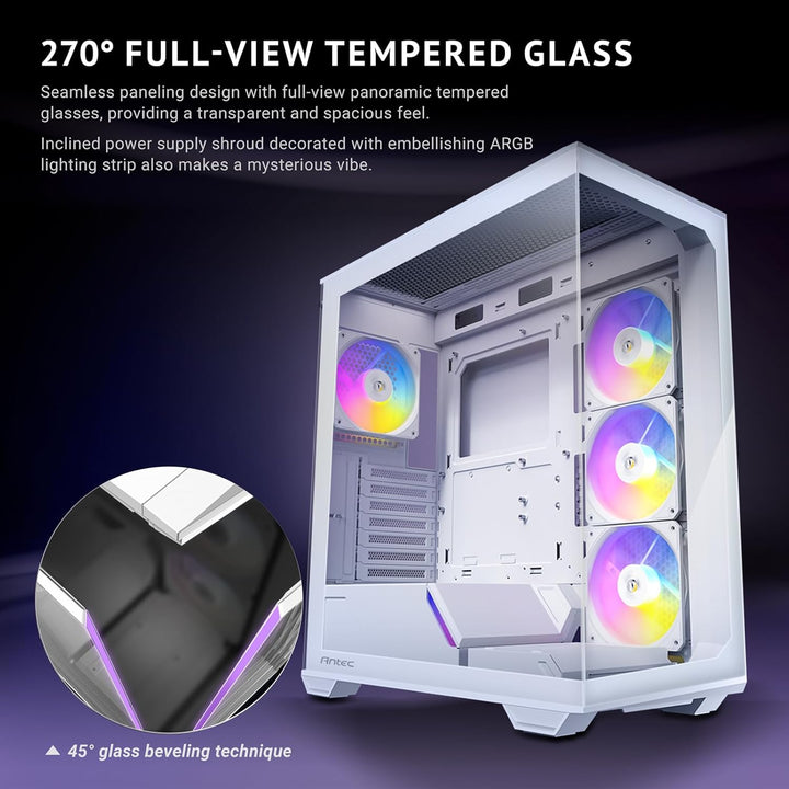Antec | ARGB PWM Fans Included 3 x 120mm & 1 x 120mm Up to 8 Fans Simultaneously Type-CTempered Glass Front & Side Panels, 360mm Radiator Support, Mid-Tower ATX PC Case | C3 ARGB WHITE