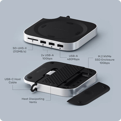 Satechi | Stand & Hub for Mac Mini M4 w/SSD Enclosure - Silver | ST-GNMMES