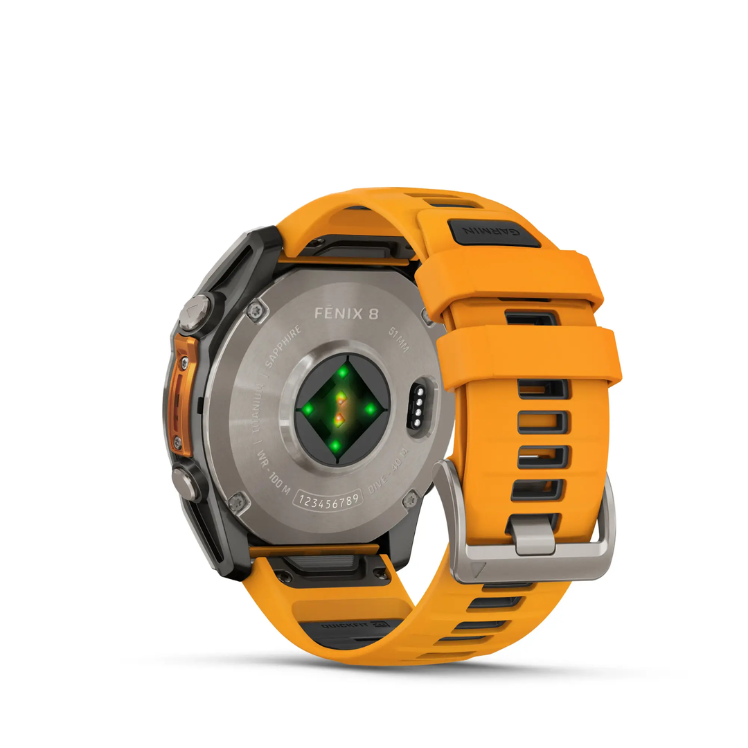 Garmin | fēnix 8 – 51mm AMOLED Sapphire Titanium Silicone Band - Spark Orange / Graphite | 010-02905-10