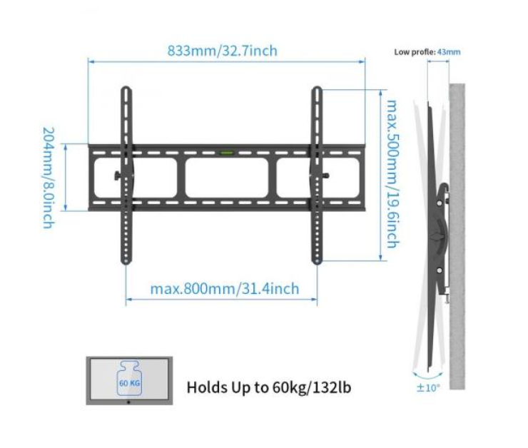 Amer | Flat Panel Wall Mount for Displays up to 100", With Tilt | BIGASSMOUNT60T