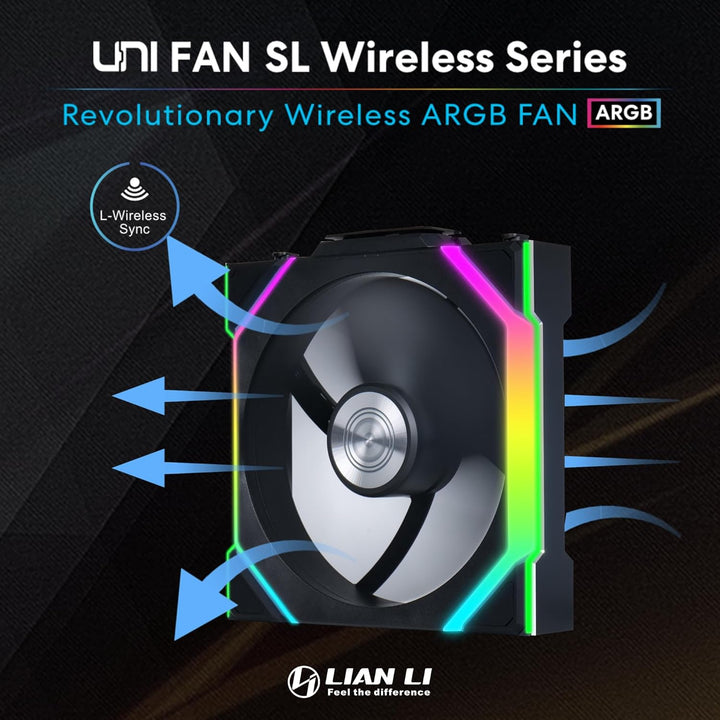 Lian Li | UNI FAN SL Wireless ARGB Reverse Blade Case Fan 120mm 3 Pack - Black | 12RSL1W3B