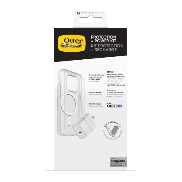 Otterbox | Symmetry w/ Magsafe - Protection + Power Kit Bundle for iPhone 17e / 16e /  15 /14 / 13 - Clear | 15-11423
