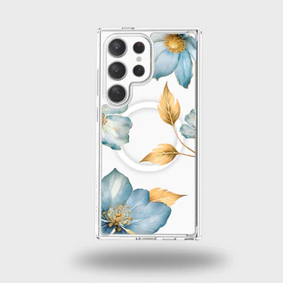 Caseco | Clear Design Case with MagSafe Samsung S25 Ultra - Blue Wildflower | ED24D8-00BW