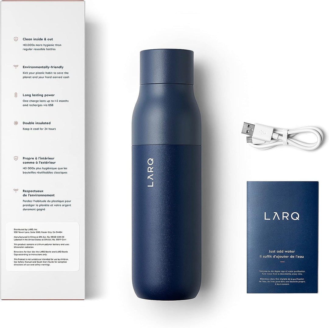 Larq | PureVis 500ml (17 oz.) Insulated Stainless Steel Water Bottle with Self-Cleaning Mode - Monaco Blue | BDMB050A
