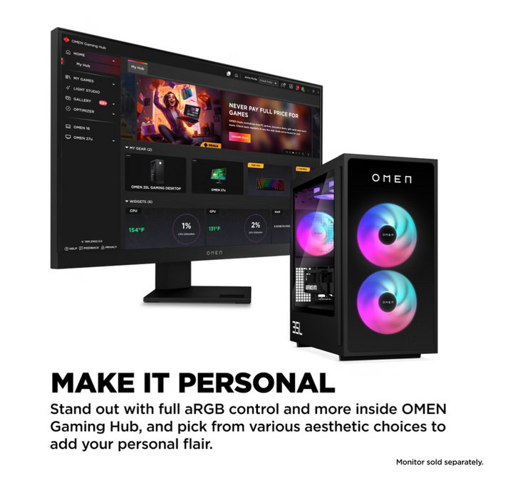 HP | OMEN 35L Gaming Desktop Ultra 7 265K 32GB DDR5 2TB RTX 5070TI 16GB W11 Home 1YR  GT16-0059