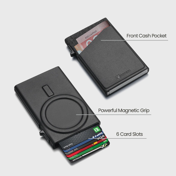Caseco | MagSafe Leather Wallet Case with 6 Card Slots & Front Cash Pocket - Black | C5501-01
