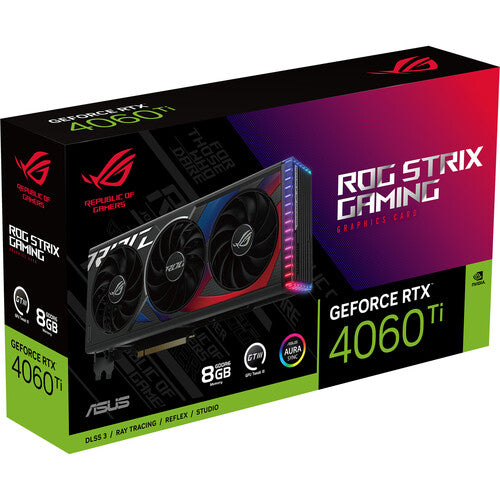 ASUS | Video Card ROG Strix GeForce RTX 4060 Ti OC Edition Gaming Graphics Card (PCIe 4.0, 8GB GDDR6, DLSS 3, HDMI 2.1, DisplayPort 1.4a) ROG-STRIX-RTX4060TI-O8G-GAMING