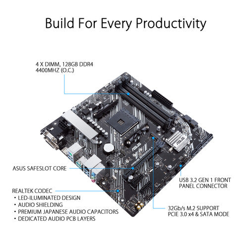 Asus | Motherboard AMD B450 AM4 128GB DDR4 mATX RGB AuraSync | PRIME B450M-A II
