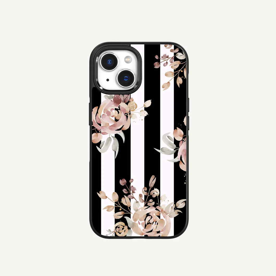 Caseco | Fremont Grip Frost Design Case  iPhone 15 - Black Flower | ED21B1-01AE