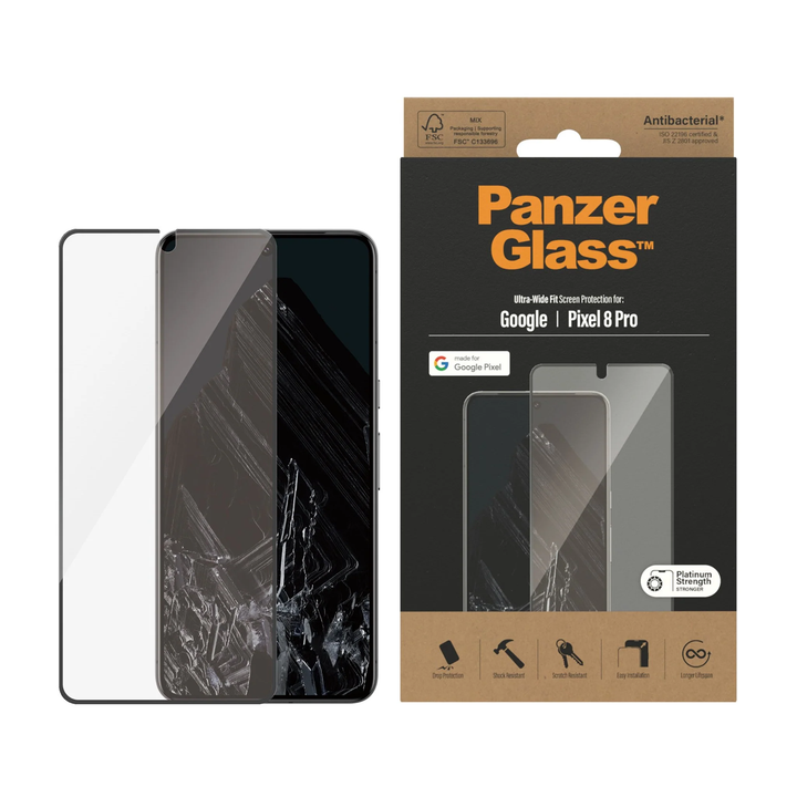 PanzerGlass | Google Pixel 8 Pro - Ultra-Wide Fit Screen Protector - Clear | PG-4781CA