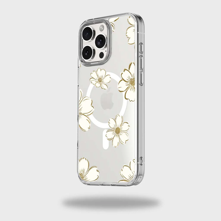 Caseco | Gold Floral Clear Design Case with MagSafe iPhone 16 Pro - Clear | ED24D1-GFL