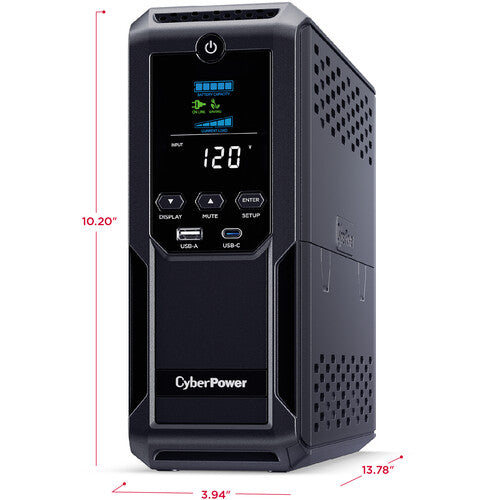 CyberPower | Mini - Tower AVR 1350VA  UPS 12 OUT LCD Serial USB - Black | CP1350AVRLCD3