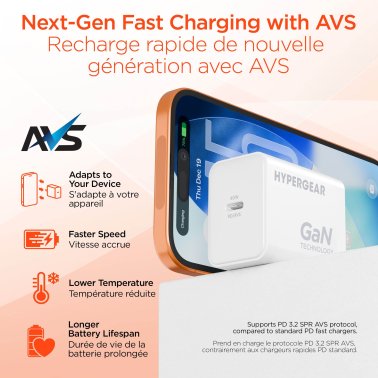 HyperGear | Wall Charger Max USB-C PD 3.2/AVS/DPS GaN 40W/60W - White | 16528HIT
