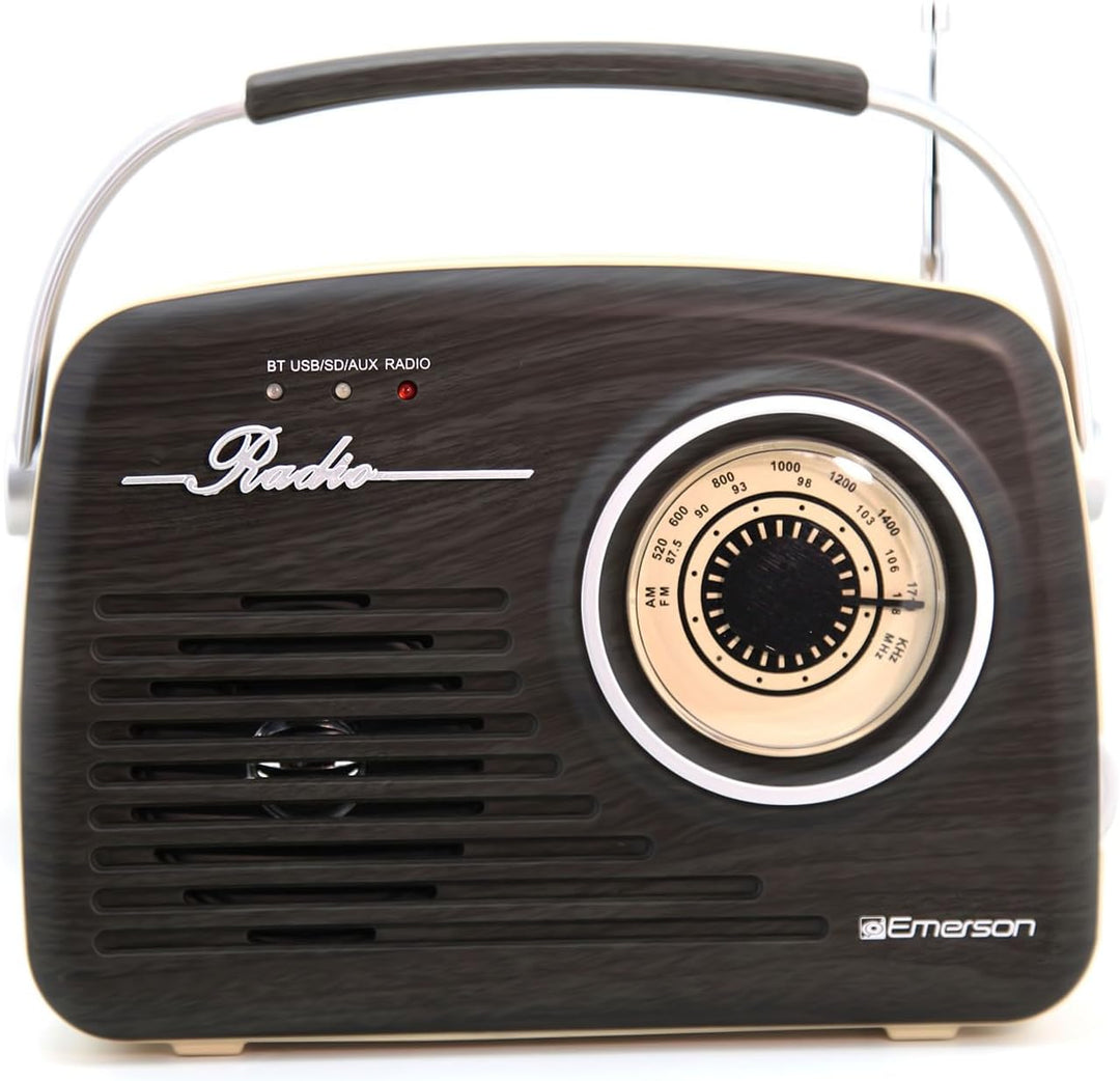 Emerson | Portable Retro Radio with Built-in Rechargeable Battery Espresso | EAS-3002-ES