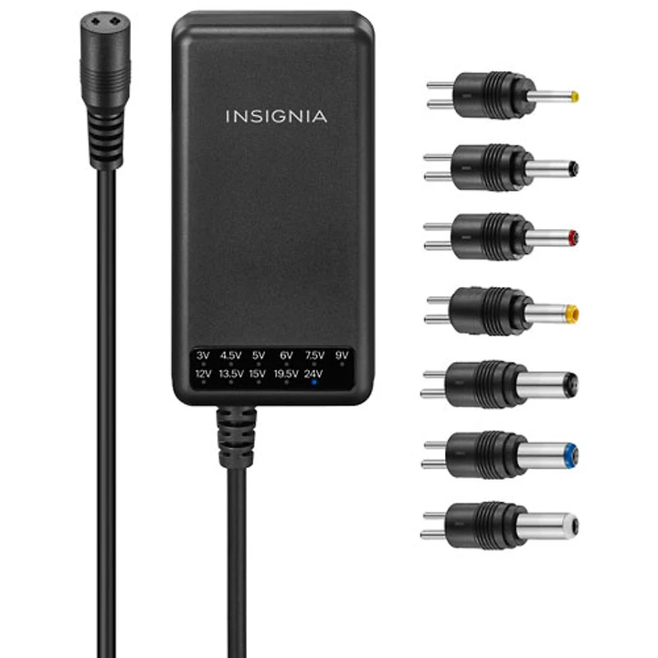 Insignia | Universal AC Adaptor with 7 Tips & USB-A 48W - Black | NS-UNI48WAC-C