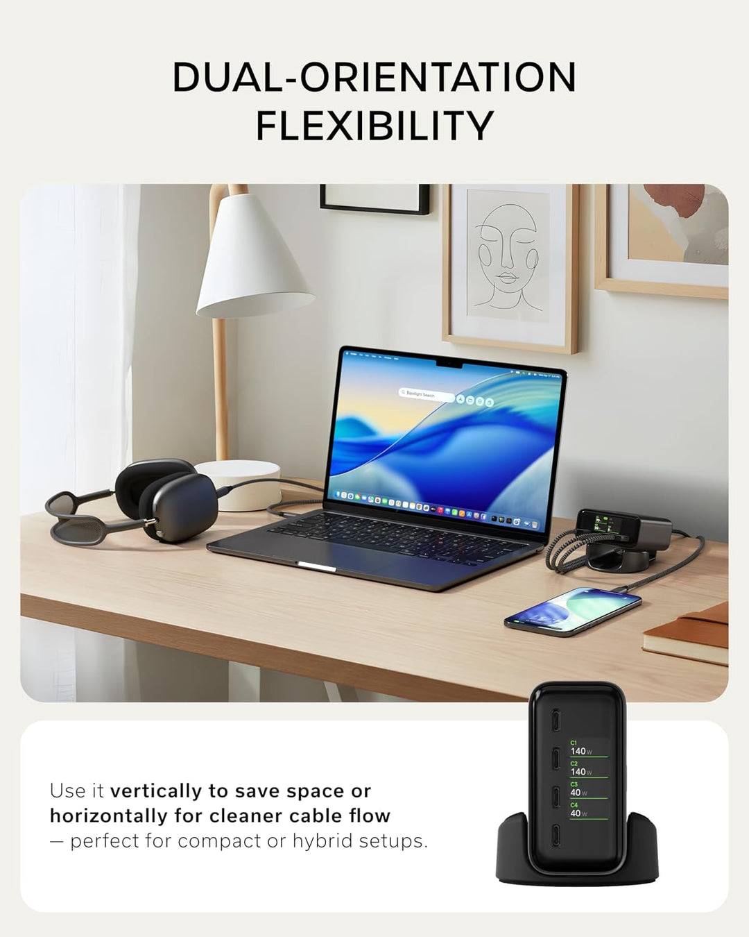 Satechi | ChargeView Desktop Charger PPS 4-Port USB-C for US/EU/UK/ KR/AU 140W - Black | STC4CV140CUS