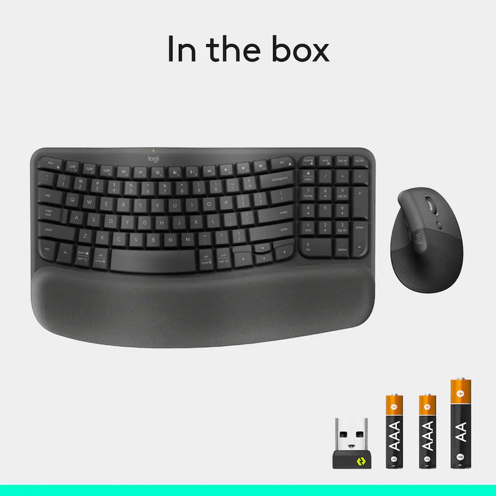 Logitech | Wave Keys and Lift Vertical Mouse Wireless Ergonomic Keyboard and Mouse Bundle with Cushioned Palm Rest - Graphite | 920-013610