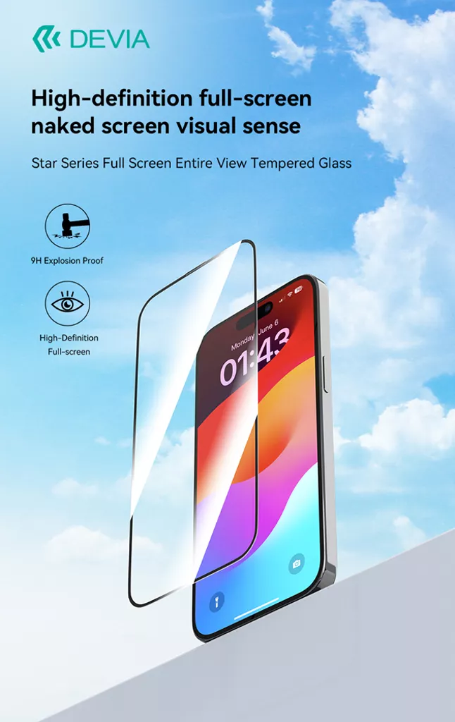 Devia | Glass Screen Protector Edge to Edge for iPhone 15 Pro Max | 6938595388880