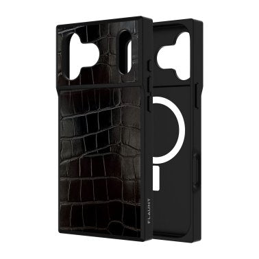 FLAUNT | Square iPhone 17 Pro Max Faux Leather MagSafe Case - Black Crocodile | FT057272