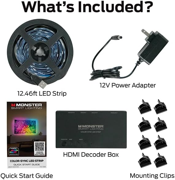 Monster | TV Backlight LED Light Strip with HDMI 16 RGBIC Strip TVs 85" Using HDMI | MNW7-2003-ICM