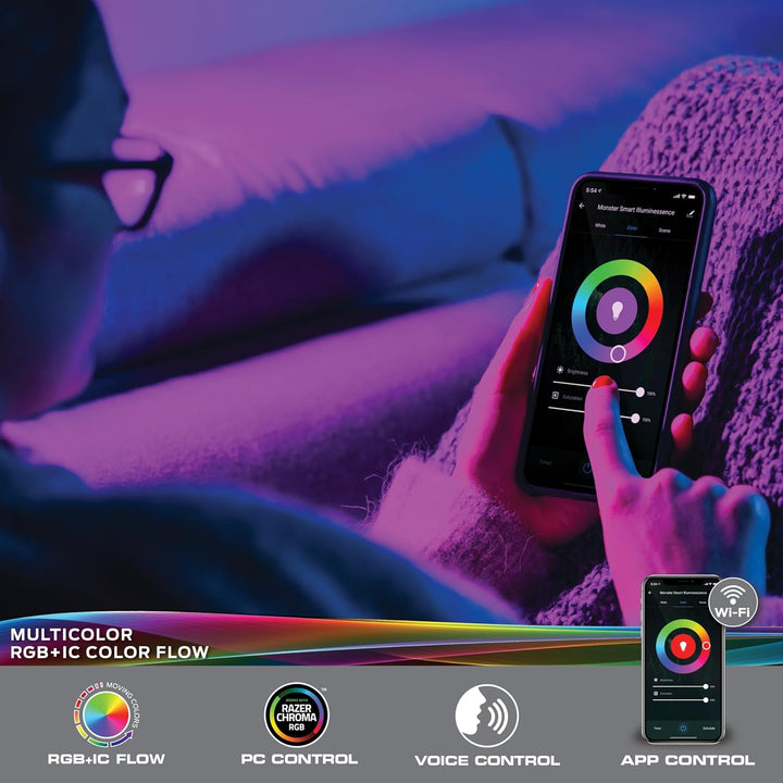 Monster | Smart RGB+IC LED Strip Lights Sound Reactive Strip Lights for Bedroom 100ft | MLW7-1004-RGB