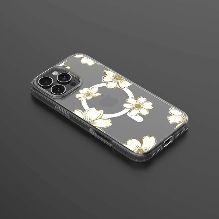 Caseco | Gold Floral Clear Design Case with MagSafe iPhone 16 Pro - Clear | ED24D1-GFL