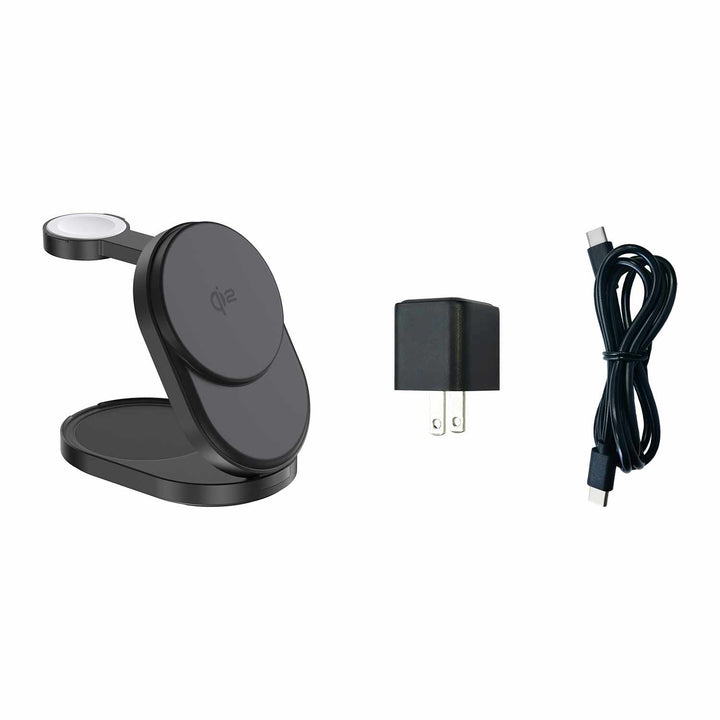 Blu Element | Qi2 3-in-1 Foldable Wireless Charging Stand 15W MagSafe-Compatible - Black | BEWCQi23IN1F PROMO ENDS JAN 3
