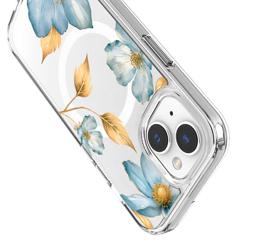 Caseco | iPhone 13/14/15 - Clear Design Case - Blue Wildflower | ED24B1-00FV