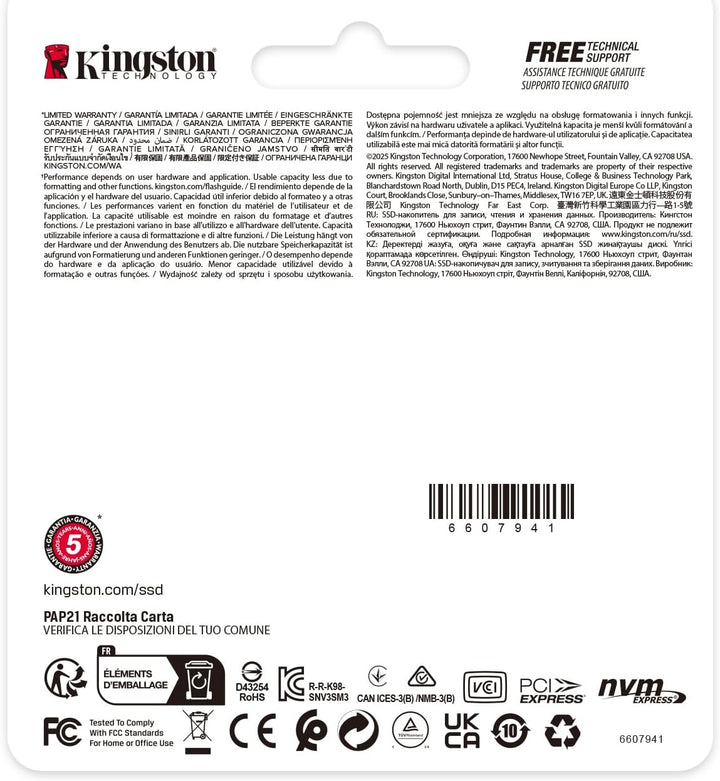 Kingston | 1000G 1TB NV3 M.2 2230 PCIe 4.0 NVMe SSD | SNV3SM3/1T0