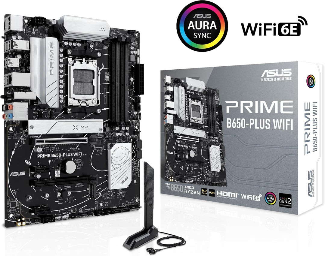 ASUS | Prime B650-PLUS WiFi AMD B650 AM5 Ryzen™ Desktop 9000 8000 & 7000 ATX Motherboard, DDR5, PCIe 5.0 M.2, 2.5Gb LAN, WiFi 6E, HDMI™, SATA 6 Gbps, USB Type-C®, BIOS Flashback™, Thunderbolt™ 4 Header | PRIME B650-PLUS WIFI