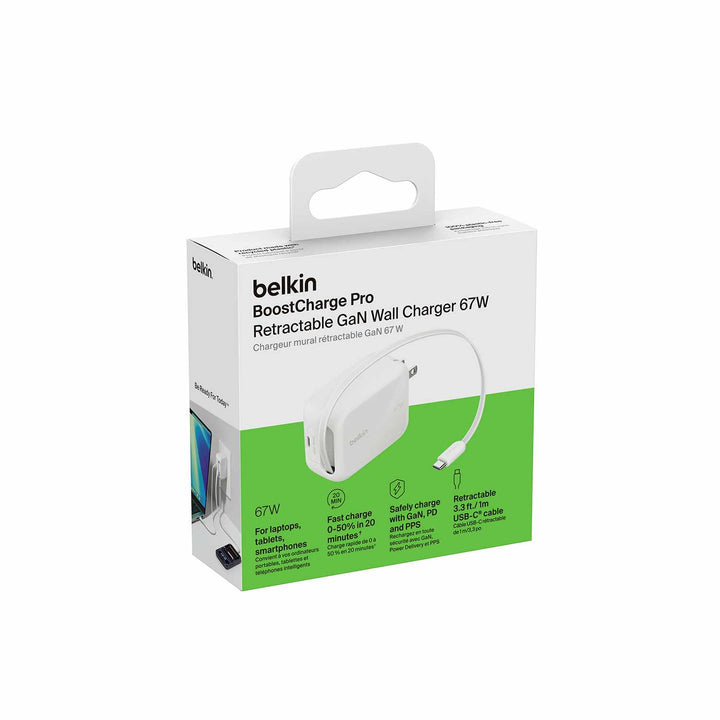 Belkin | UltraCharge Retractable GaN Wall Charger 67W - White | WCH022bkWH