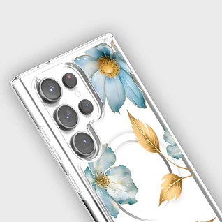 Caseco | Clear Design Case with MagSafe Samsung S25 Ultra - Blue Wildflower | ED24D8-00BW
