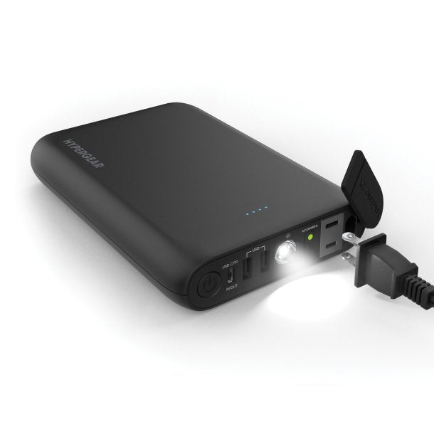HyperGear | High Capacity External Battery Outlet Power Brick Laptop Bank 24,000mAh 65W USB-C + A/C | 15695