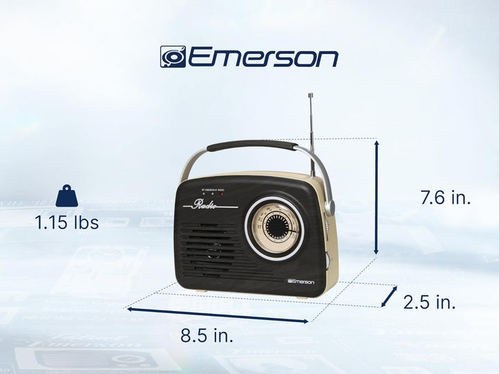 Emerson | Portable Retro Radio with Built-in Rechargeable Battery Espresso | EAS-3002-ES