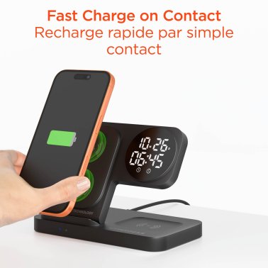 Hypergear |  Foldable Wireless Charging Stand w/Digital Alarm Clock 15W Powerfold 24/7 3in1 - Black | 16498