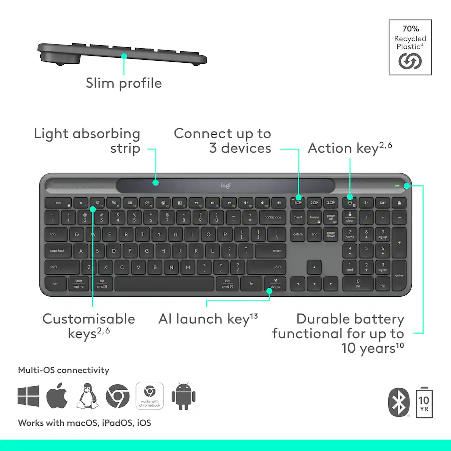 Logitech | Signature Slim Solar+ K980 Keyboard - Graphite | 920-013755