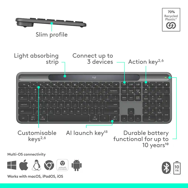 Logitech | Signature Slim Solar+ K980 Keyboard - Graphite | 920-013755