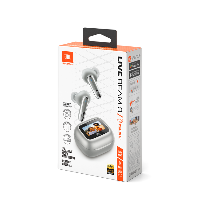 JBL | Live Beam 3 True Wireless Noise Cancelling Closed / Beam - Silver | JBLLIVEBEAM3SILAM