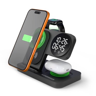 Hypergear |  Foldable Wireless Charging Stand w/Digital Alarm Clock 15W Powerfold 24/7 3in1 - Black | 16498
